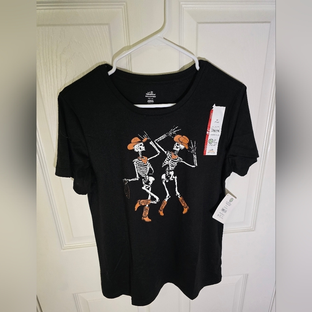 NWT Way To Celebrate Womens Medium Halloween Cowboy Skeleton Shirt